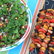 BBQ Pork & Pepper Kebabs & Tangy Mixed Bean Salad